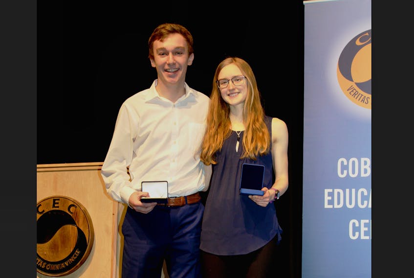 CEC presented Joel Richards with the 2018 Queen Elizabeth medal and Kathryn MacQuarrie with the Governor General's Medal. Although they graduated in June, the medals couldn't be presented at that time because final marks for IB students aren't available until late summer.