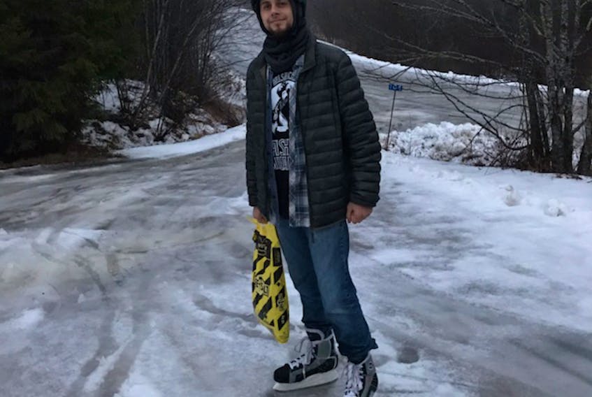 Michael Picard found a clever way to salt the driveway - he strapped on a pair of skates.