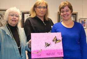 The Lead With Your Heart art group will be holding an art show at the McCarthy Gallery. Three of those involved in the show are, from left, Laurie Dobbs White, one of the founding leaders of LWYH; Kolee Bakker, a participant in the art program; and Jackie Waugh, who leads the art therapy program.