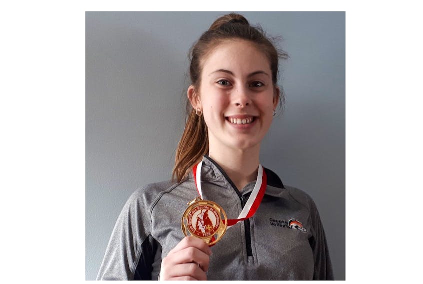 Truro’s Abbie Langille shows the gold medal she captured during a deaf volleyball tournament last year in France. Abbie will represent her country again in November in Brazil. 
BRYCE DOIRON/SPECIAL TO THE TRURO NEWS