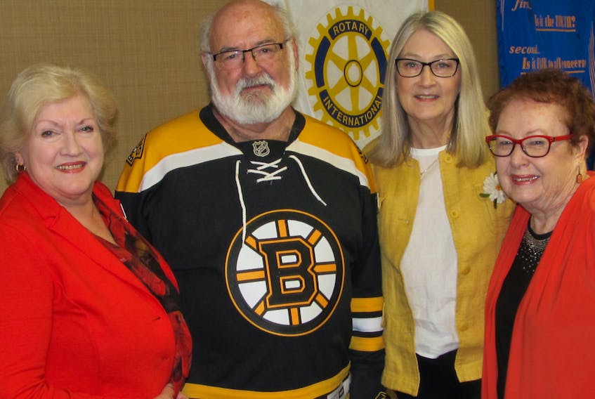 Author Hattie Dyck was guest speaker for Monday’s Truro Rotary Club luncheon. From left, Christine Blair, Kevin Quinlan, Barbara Goit and Hattie Dyck