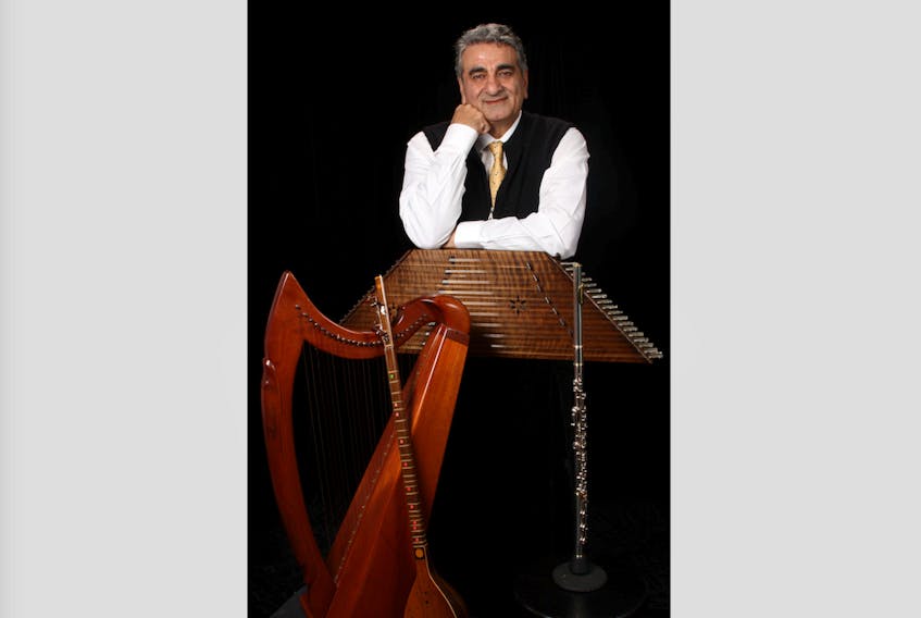 Saeed Foroughi will be accompanying Sandra Phinney’s Rumi poetry recitation with harp, flute, hammer dulcimer and setar on July 26. CONTRIBUTED