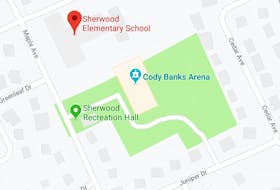 Sherwood Elementary School and Cody Banks Arena are identified on this Google maps image.