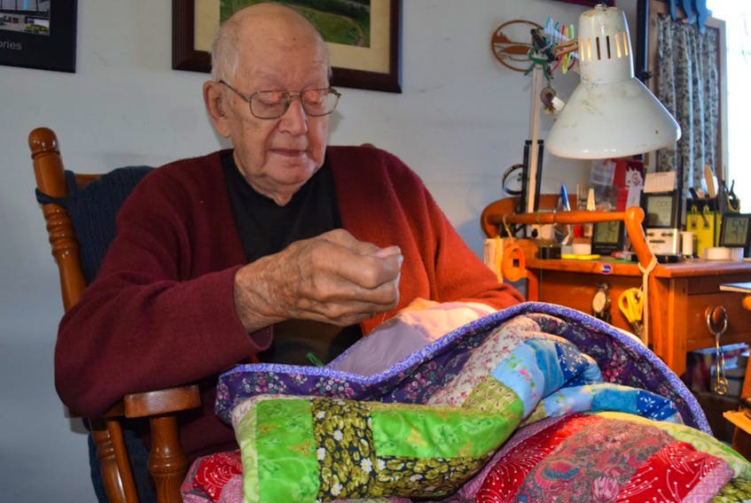 Art Chisholm of Great Village, who recently turned 95 and continues to remain self-sufficient in his own home, has sewn countless quilt tops over the years as a way to help keep busy.