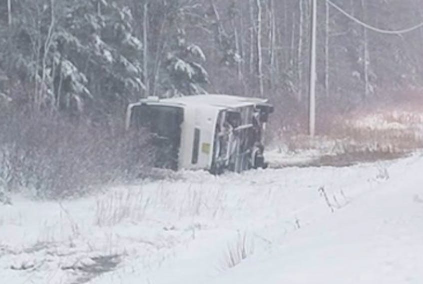 About 19 members of the Valley Wildcats bantam hockey team were involved in a crash along Highway 105 in the small community of Queensville, Inverness Co., on Saturday afternoon.