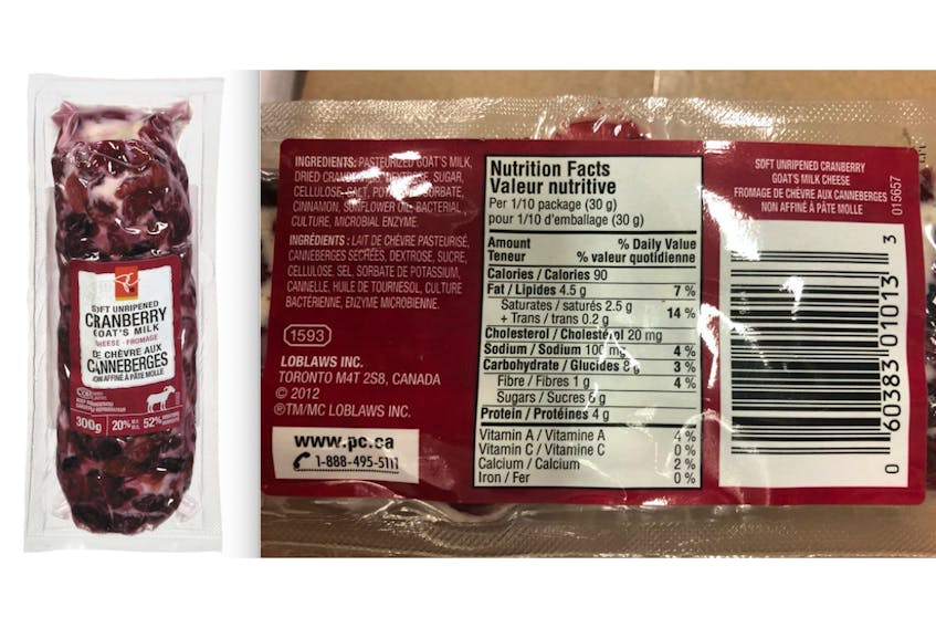 PC brand cranberry goat's milk cheese from the marketplace due to possible presence of plastic pieces.