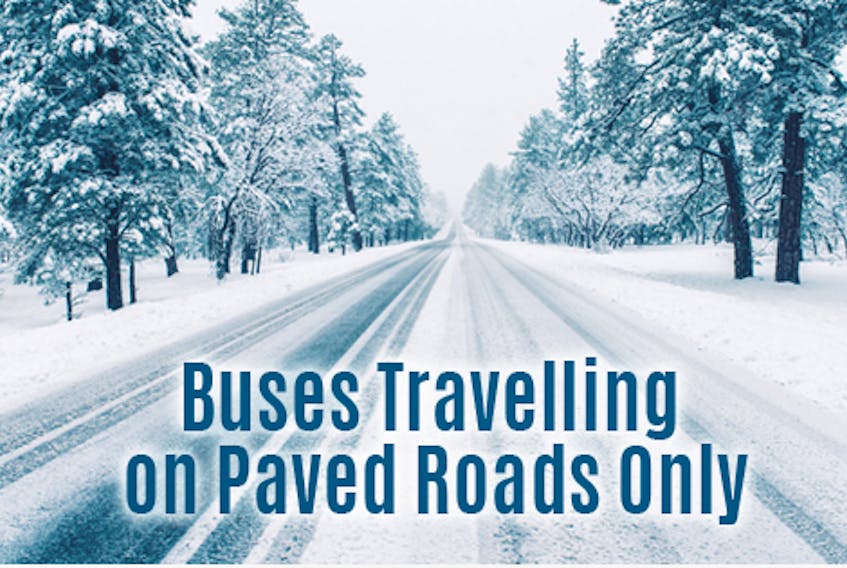 Buses were travelling on paved roads only in Pictou County on Thursday, Jan. 9