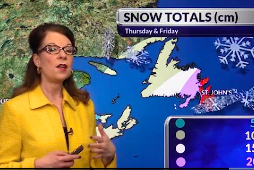 Cindy Day says she wouldn't be surprised to see 50-plus centimetres of snow for the Avalon Peninsula.
