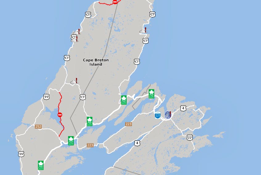 Current highway conditions in Cape Breton as of 9 p.m. on Friday. PHOTO/NS TIR