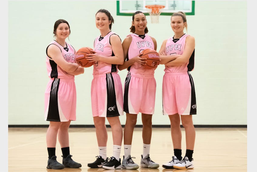 The UPEI Panthers women’s basketball team will host its shoot for the cure campaign on Saturday. From left are Reese Baxendale, Jenna Mae Ellsworth, Lauren Rainford and Ashleigh Marshall.
