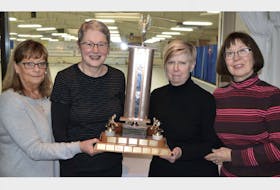 The Sandy Hope rink from the Cornwall Curling Club won the P.E.I. masters women’s curling championship Monday in Summerside. From left are skip Sandy Hope, third Shelley Ebbett, second Debbie Rhodenhizer and lead Arleen Harris.
