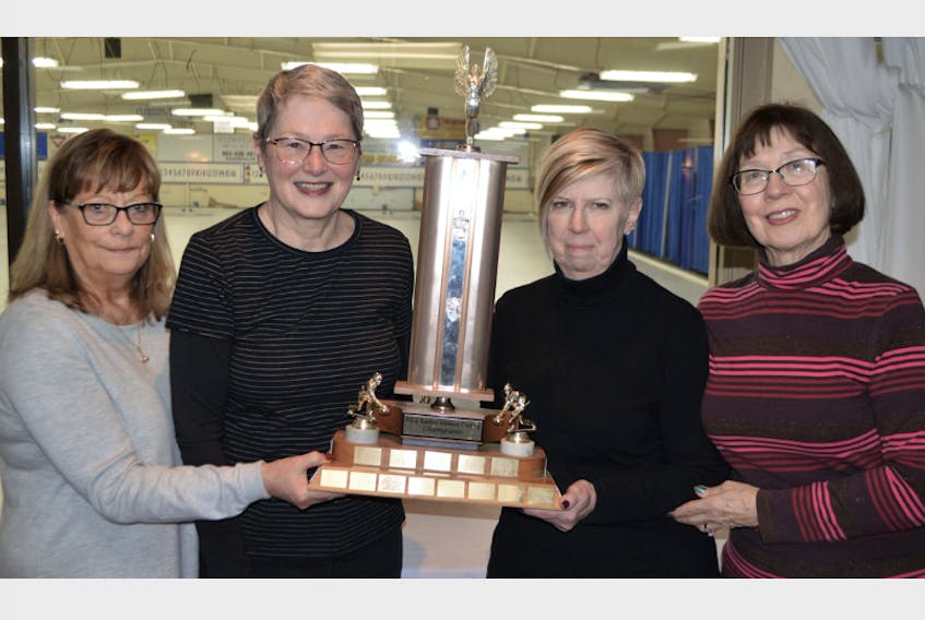 The Sandy Hope rink from the Cornwall Curling Club won the P.E.I. masters women’s curling championship Monday in Summerside. From left are skip Sandy Hope, third Shelley Ebbett, second Debbie Rhodenhizer and lead Arleen Harris.