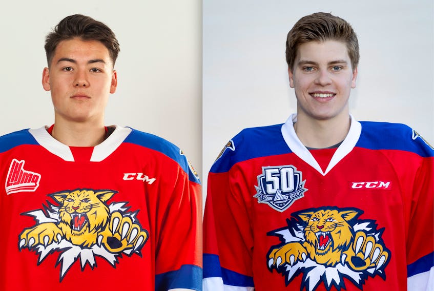 Jordan Spence, left, and Jeremy McKenna play for the Moncton Wildcats of the Quebec Major Junior Hockey League.