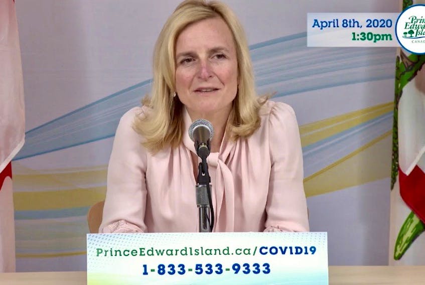 P.E.I.'s chief health officer Dr. Heather Morrison addresses the media during a briefing about the coronavirus (COVID-19 strain) pandemic on Wednesday, April 8, 2020.