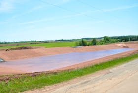 This is an agricultural holding pond in Shamrock, P.E.I. On Tuesday, a non-binding motion that would prohibit construction of new holding ponds passed in the legislature by a margin of 15 to 10.