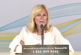 Dr. Heather Morrison, P.E.I.'s chief public health officer, announces two new cases of coronavirus discovered on the weekend. She is shown at a news briefing on Monday.