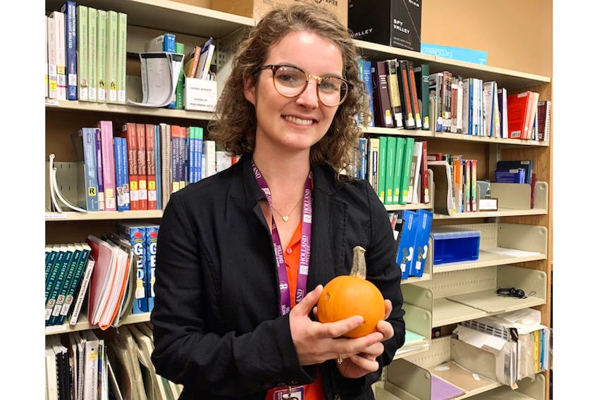 Holland College instruction librarian Emily MacIsaac is looking forward to the library’s pumpkin decorating contest.