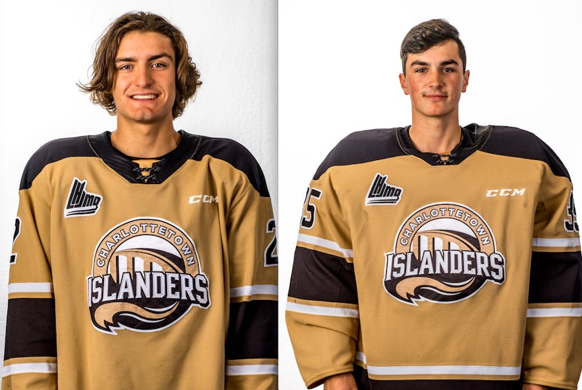 Will Trudeau, left, and Jacob Goobie play hockey for the Charlottetown Islanders.