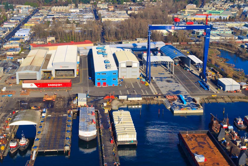 Located at the base of the North Shore Mountains, the facilities at Seaspan’s Vancouver Shipyards include a major steel forming shop, a large fabrication and assembly hall, and a 20,000-square-foot totally enclosed paint facility.
(Seaspan Photo)