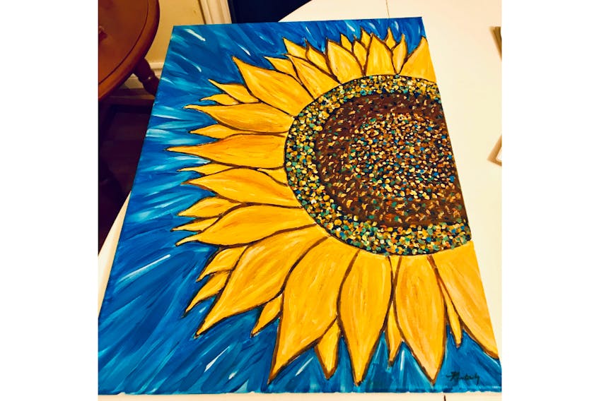A sunflower painting by Kimberly Dickson of New Glasgow.
