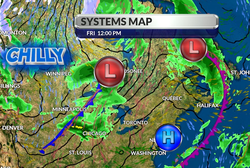 Here is a look at the high and low pressure systems that will impact our weekend weather.