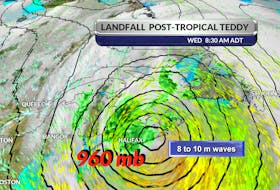Rainfall and wind gusts are preliminary as the storm was still off the SW tip of Newfoundland when the data was collected.