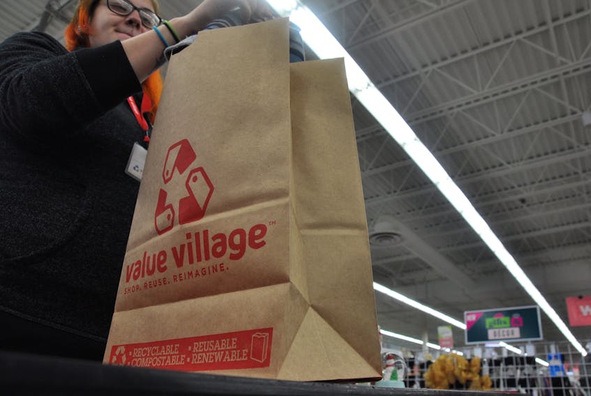 Value Village store manager Reg Chitty says his New Minas store branch has been using paper bags in lieu of plastic since August, and that the change has been a popular one with customers.