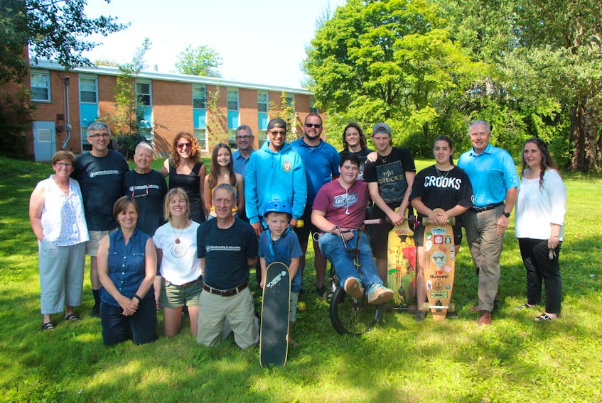 A small number of the many people who celebrated the announcement of a new skate park coming to Antigonish on Aug. 23.