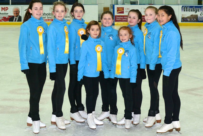 The Amherst Gliders gold-medal winning team is: (front, from left) Brooklyn Baxter, Sadie Yorke, (back, from left) Mia Farrow, Isabel Brownell, Eve Scott, Alexis Robblee, Savanah Cobbett, Katie McIlvena and Zoe Lirette.