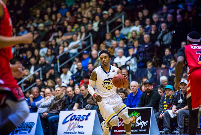Alex Johnson (3) and the St. John's Edge have played before more than 17,000 fans at Mile One Centre through the first six home games of their inaugural NBL Canada season. The Edge are back on the court tonight against the KW Titans. — St, John's Edge photo/Jeff Parsons