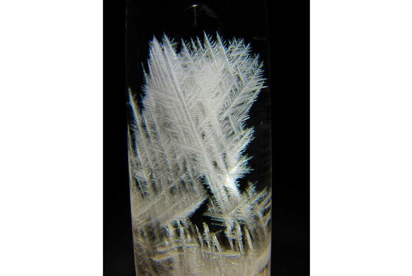 Crystals forming in a Fitzroy storm glass can help predict the weather. -ReneBNRW