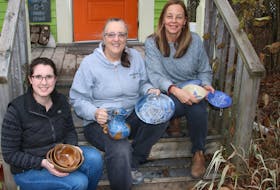 Painting and pottery students will be displaying some of their work at the Marigold Cultural Centre in December. Three of the people taking part are, from left, Chantal Paupin, Jane Maddin and Catherine MacLean.