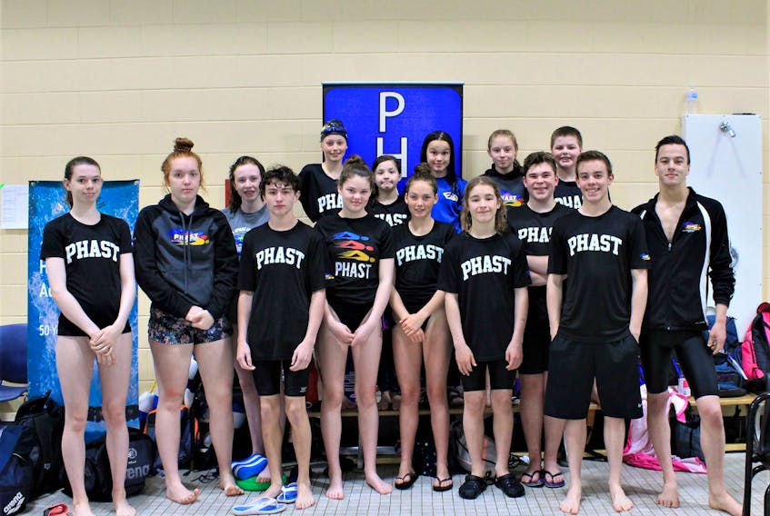 The members of the Port Hawkesbury Antigonish Swim Team (PHAST) for the 2018-19 season. The team placed fourth at the AA Championships held at the Oland Centre June 7 to 9.