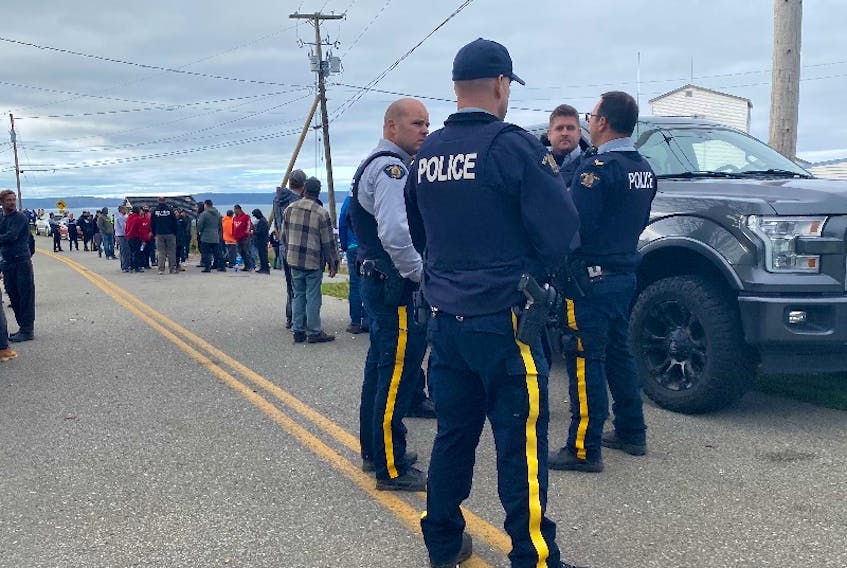 Digby County RCMP on the scene of the Wednesday, Oct. 14 confrontation between commercial and Indigenous fishers in New Edinburgh. On Friday, police arrested and charged Digby County man Chris Gerald Melanson in connection with an assault on Sipekne'katik Chief Mike Sack that took place that day.