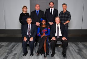 The 2019 Nova Scotia Hall of Fame induction ceremony was Friday night in Halifax.  The class of 2019 included, front row, from left:  to R: Henry Boutilier of Glace Bay (builder, baseball); Justine Colley-Leger of East Preston (athlete, basketball) and Roger Caulfield of Springhill (builder, basketball). Back row: Suzanne Moir of Dartmouth (athlete, soccer); Jackie Barrett of Halifax (athlete, powerlifting); Jody Shelley of Yarmouth (athlete, hockey); Morgan Williams of Cole Harbour (athlete, rugby). NICK PEARCE