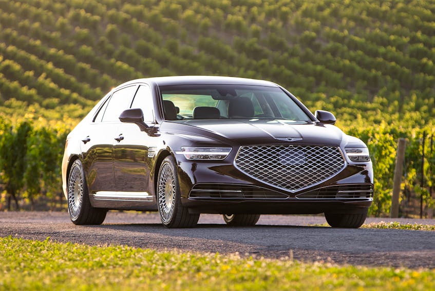 The 2020 Genesis G90 is powered by a 5.0-litre, V8 engine that generates up 420 horsepower and 383 lb.-ft. of torque.