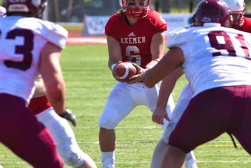 Acadia fourth-year quarterback Hunter Guenard led the Atlantic conference in yards, completions, touchdowns and efficiency. He leads the Axemen into this Saturday's Loney Bowl against the Bishop's Gaiters. ACADIA ATHLETICS