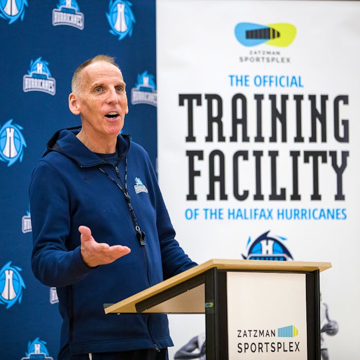 Mike Leslie speaks during a news conference in 2019 when he was named president and general manager of the Halifax Hurricanes. Leslie's contract with the Hurricanes expired in April 2020, a month after the COVID-19 pandemic shuttered the NBL Canada season. - Contributed