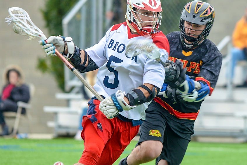 Alex Pace of Halifax, shown here playing for the Brock University lacrosse team, was drafted by the Philadelphia Wings of the National Lacrosse League in September and played in an exhibition game with the Wings on Sunday against the New York Riptide. The defenceman is expected to make the NLL team roster for the 2019-20 season. MacKENZIE GERRY / BROCK UNIVERSITY