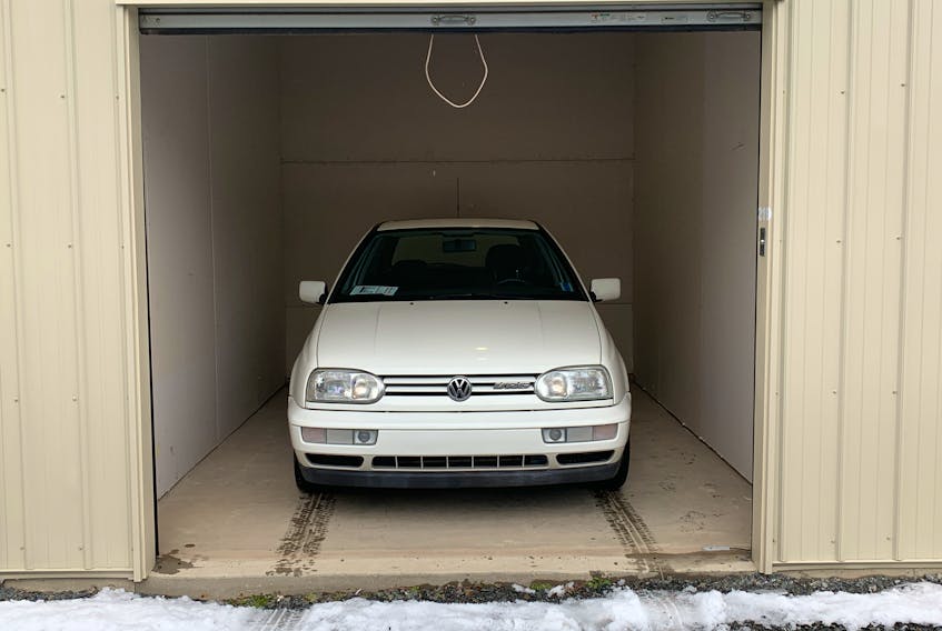 Last week, Garry’s wife’s like-new 1999 VW GTI’s tenure expired at their daughter’s place in Fredericton. A round of phone calls and a scramble to get the GTI’s 2.8L VR-6 engine fired up got it, with just inches to spare, into a 15-foot mini storage unit south of Fredericton until spring.