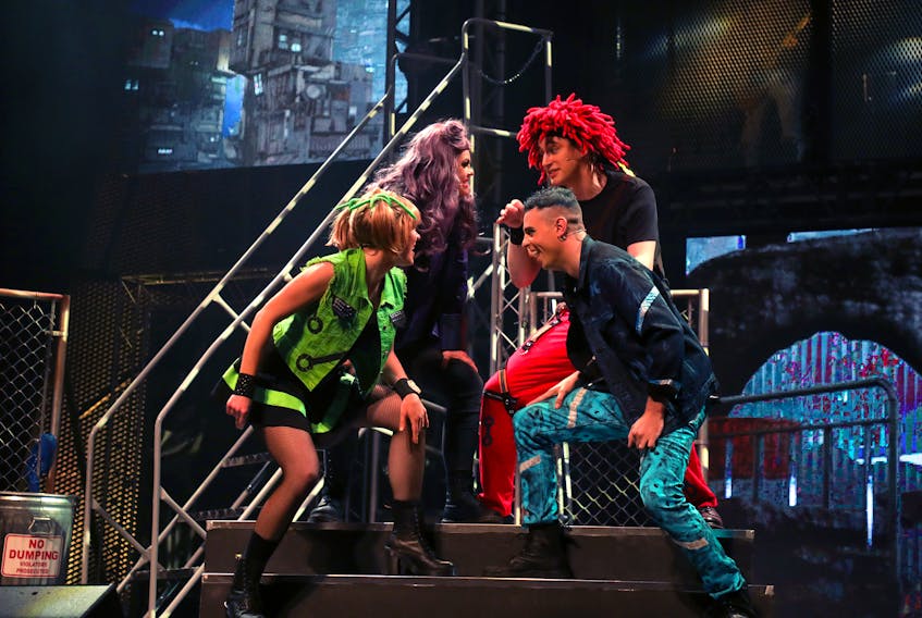 From left, Alysse Ernewein, Keri Kelly, Brian Christensen and Trevor Coll perform Headlong in the North American touring version of the Queen musical theatre show We Will Rock You. - Randy Feere