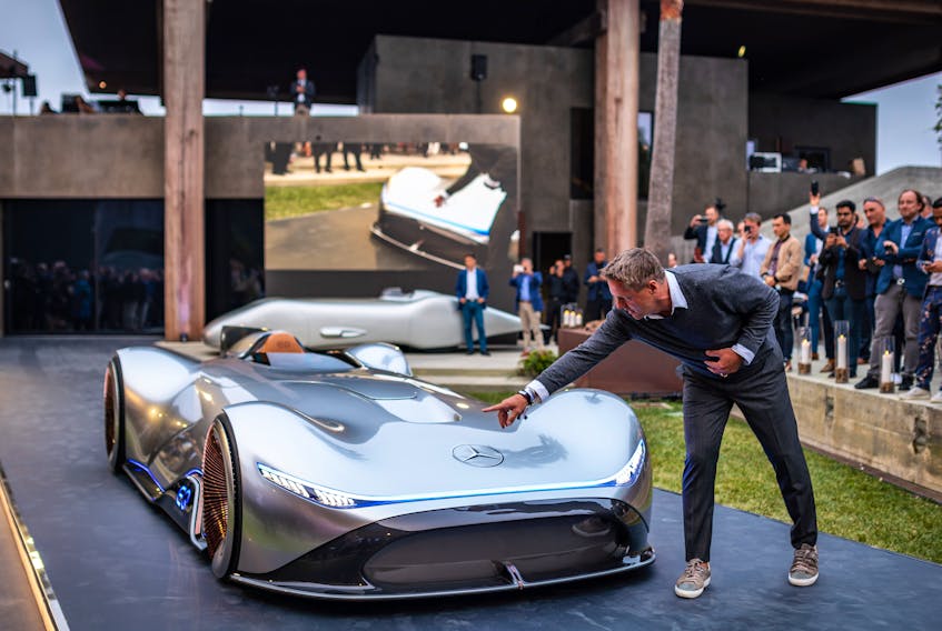 The premiere of the Mercedes-Benz Vision EQ Silver Arrow concept at Pebble Beach.