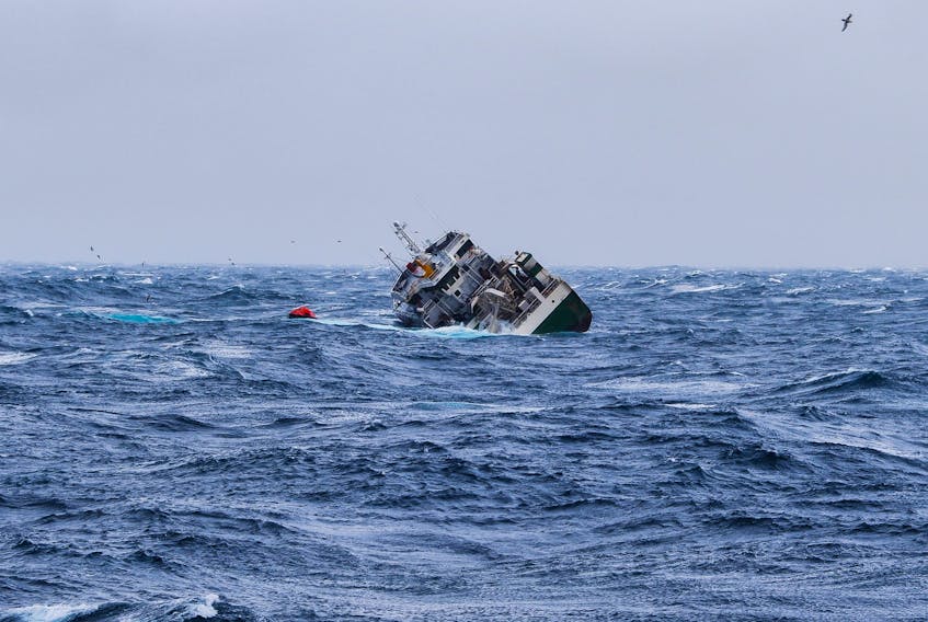 The Atlantic Destiny fishing vessel sinks far off the coast of Nova Scotia on Wednesday, March 3, 2021.
