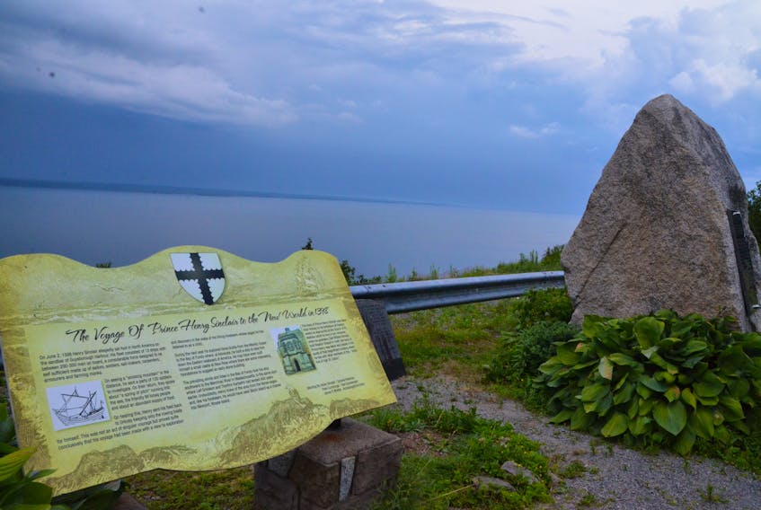 Pictured is a monument to Henry Sinclair's alleged journey across the Atlantic Ocean in Halfway Cove, Guysborough County.