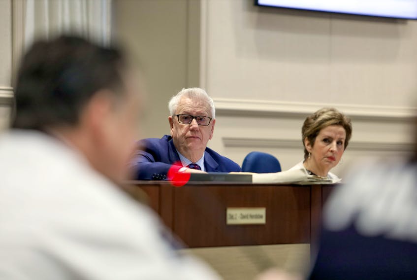 Jan. 14, 2020—File shot of District 3 Councillor Bill Karsten and District 4 Councillor Lorelei Nicoll at Halifax Regional Muncipality city council in session Jan. 14, 2020.
ERIC WYNNE/Chronicle Herald