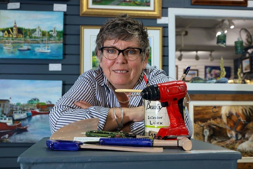 Ceramics artist Naomi Walsh displays her quarantine self-portrait work called Got A Job Needs Doing? at Art 1274 Hollis Gallery. The Halifax artists' co-op, with 23 local artists and artisans, begins The Isolation Project — Self-Reflection exhibit starting on Wednesday afternoon.