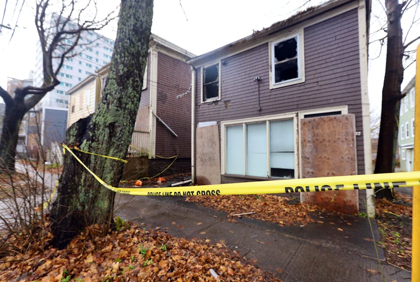 Nov. 27, 2020—Police tape still remains at 1132 Wellington Street in Halifax’s south end after fire ripped throught the abandoned home. Four of the homes, along a five-home stretch have been damaged by fire. The houses are to be razed and developed to make way for a multi-unit apartment building.
ERIC WYNNE/Chronicle Herald
