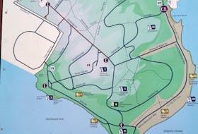 A map at the head of the Sailor's Walk trail at Point Pleasant outlines where dog can and cannot walk, and during what times. (for story by Nicole in dog walkers receiving hefty tickets were taking their furry friend for a walk along the Sailor's Walk after 10 a.m.)