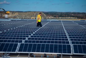 Jason Lehman, Ikea facilities manager at its store in Dartmouth, is shown inspecting the solar panel installation on the store's roof. Ryan Taplin/The Chronicle Herald