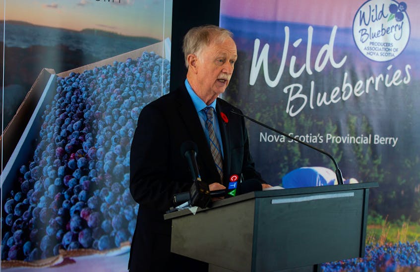 Agriculture Minister Keith Colwell announces funding for the wild blueberry industry at the Seaport Farmers' Market on Tuesday, Nov. 5, 2019.